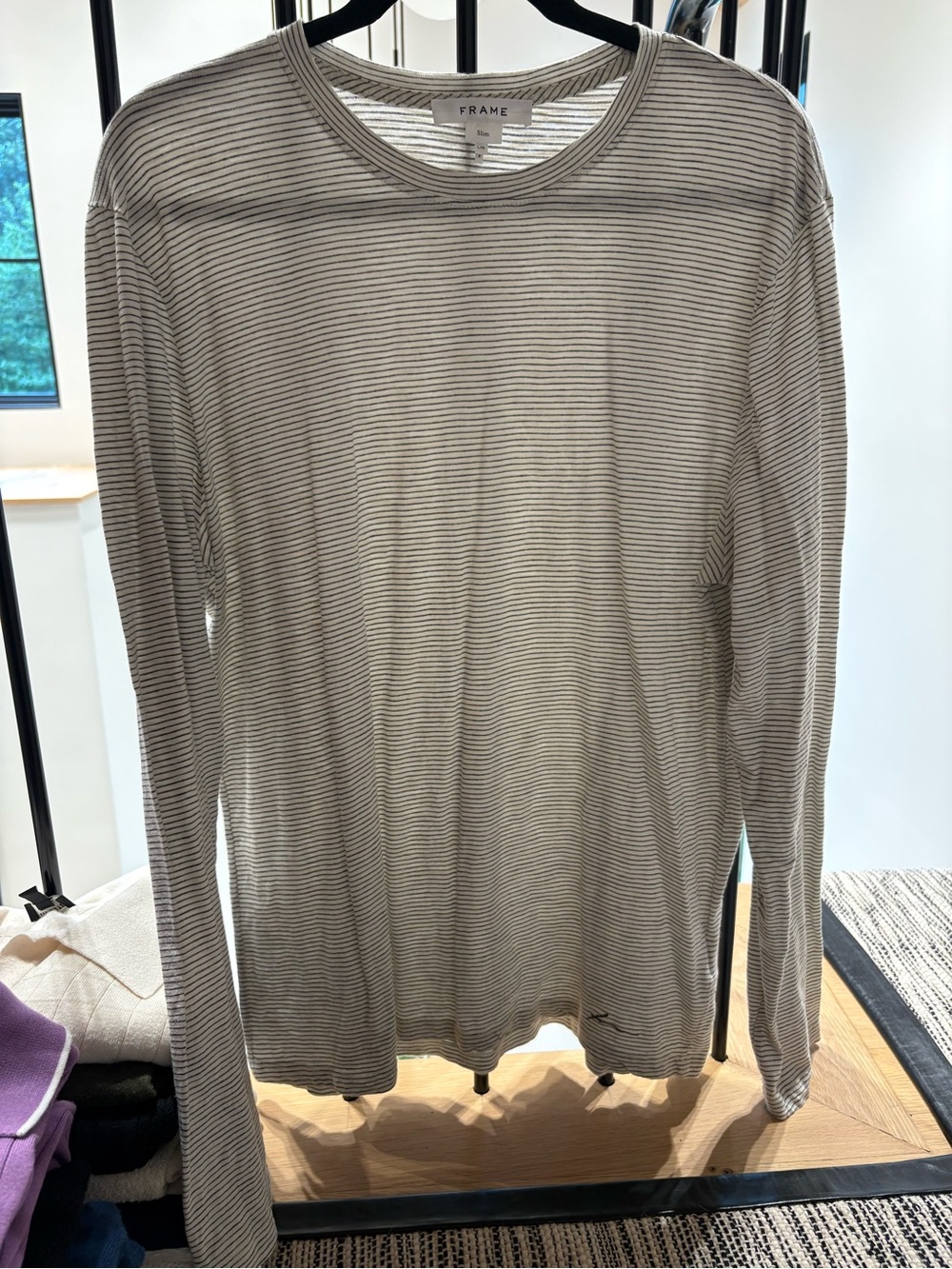 Frame Men's Long Sleeve Striped Crewneck Shirt - Gray